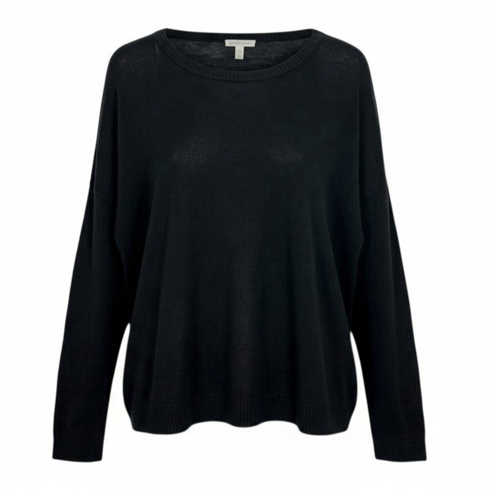 Eileen Fisher Tunic Top Size Medium Organic Linen Sheer Fine Knit Relaxed Black
